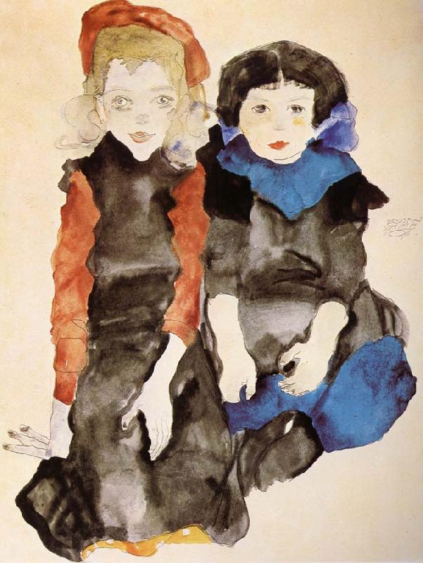 Egon Schiele Two Little Girls oil painting image
